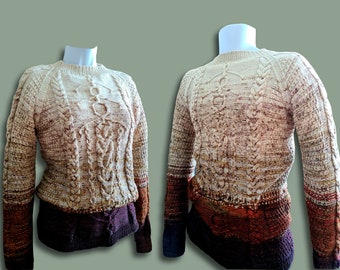 Fall Fade - Knit cable sweater pattern for him and for her, unisex jumper fade design, colorwork, fall sweater