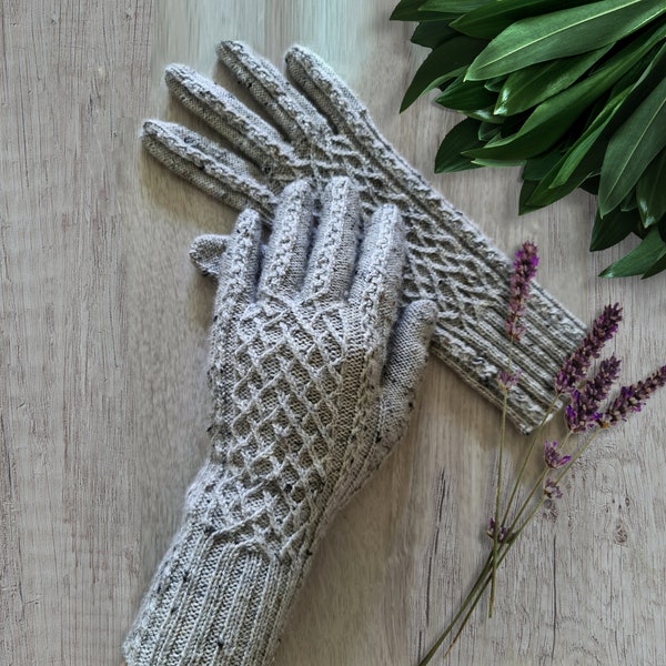 Pretty Damsel - Women's Gloves Knitting Pattern, Dainty Cable Gloves, Digital Download, Knit Gloves Pattern, Gauntlet Style Gloves