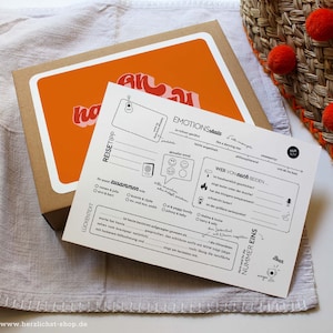 Gästebuch-Karten – Retro, orange | Fragekarten zum Ausfüllen im 60er Jahre Look | Groovy Wedding | A5 mit Schachtel