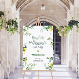 Wedding Welcome Poster with Lemons & Olives Mediterranean poster in watercolor look A4, A3, B2 image 2