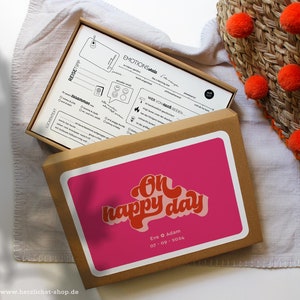 Gästebuch-Karten – Retro, pink | Fragekarten zum Ausfüllen im 60er Jahre Look | Groovy Wedding | A5 mit Schachtel