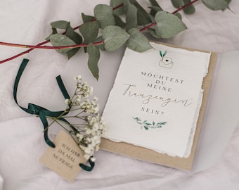 Maid of honor card – Greenery | Handmade paper B6 | Question for the maid of honor