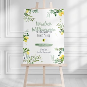 Wedding Welcome Poster with Lemons & Olives Mediterranean poster in watercolor look A4, A3, B2 image 1