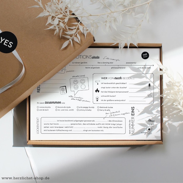 Gästebuchkarten – Pure  | Fragekarten zum Ausfüllen in schwarz-weiß zur Hochzeit | A5 mit Box & Sticker