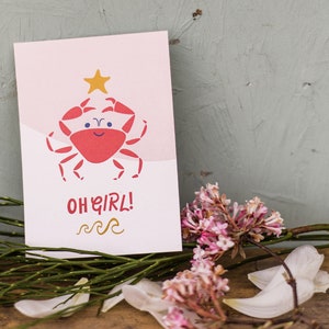 Glückwunschkarte zur Geburt mit kleinem Krebs | Oh, Girl | Postkarte mit Kuvert, C6
