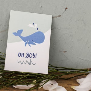 Glückwunschkarte zur Geburt mit kleinem Wal | Oh, Boy | Postkarte mit Kuvert, C6