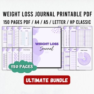 Purple Weight Loss Journal, Weight Loss Tracker Pdf, Weight Loss Planner, Fitness Journal Printable, Weight Tracker Pdf, ADHD Planner Adult
