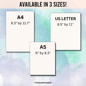 May include: A graphic showing three different paper sizes: A4 (8.3 inches by 11.7 inches), US Letter (8.5 inches by 11 inches), and A5 (6 inches by 8.3 inches).
