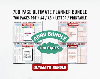 Ultimate ADHD Planner Bundles, Digital Planner Bundles Pdf, Daily Journal Templates, All Printable and Editable Planners in one bundle A4 A5