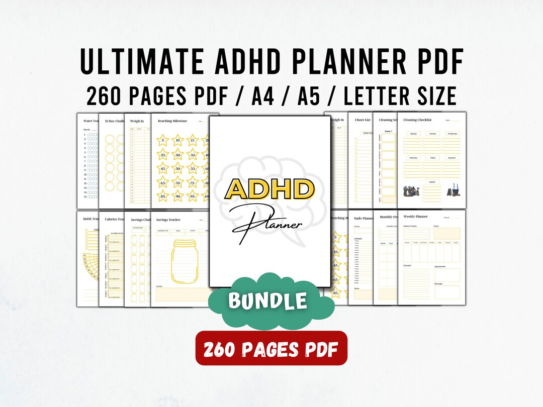 Yellow ADHD Planner Adult, ADHD Planner Pdf, ADHD Planner Printable ...