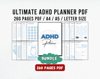 ブルー ADHD プランナー、ADHD プランナー 大人用 PDF、ADHD デジタル プランナー、ADHD プランナー 印刷可能、ADHD デイリー プランナー、ジャーナル 印刷可能 PDF