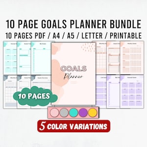 Goals Planner Bundle, Goal Tracker Printable, Goal Setting PDF, Digital Goal Planner, Digital To Do List, Daily Goals, A4 A5 Us Letter PDF