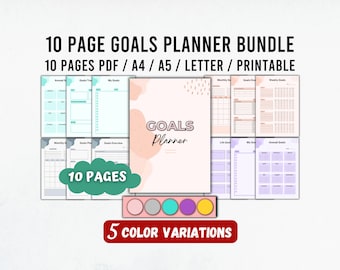 Goals Planner Bundle, Goal Tracker Printable, Goal Setting PDF, Digital Goal Planner, Digital To Do List, Daily Goals, A4 A5 Us Letter PDF