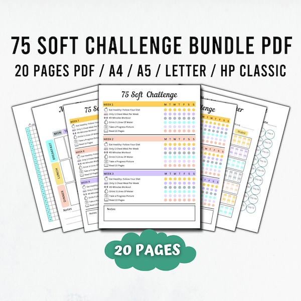 75 Soft Challenge Printable, 75 Hard Tracker PDF, 75 Soft Templates, 75 Day Challenges, 75 Hard Templates PDF, A4, A5, Us Letter, Hp Classic