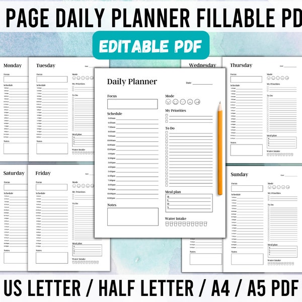 Daily planner printable pdf, Adhd planner adult pdf, Hourly planner printable, Daily to do list printable, personal planner, daily schedule