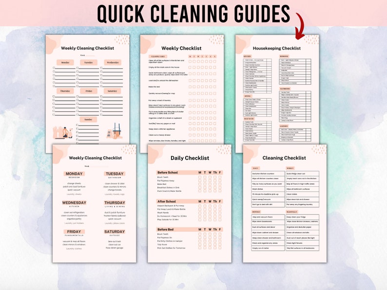 Cleaning Schedule Printable Cleaning Checklist Adhd Cleaning Etsy