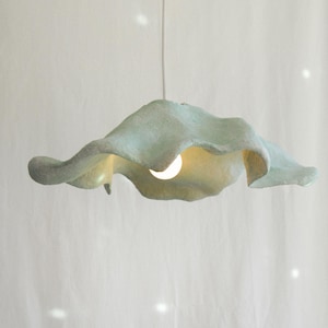 Paralume in cartapesta e gesso, lampada a sospensione, lampada a sospensione, verde/turchese, Wabi Sabi