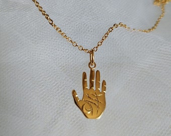 Golden brass hand pendant necklace