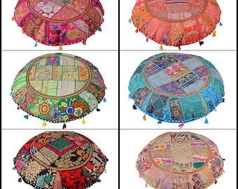 Runde Kissenhülle,rundes Bodenkissen,runde Kissenhülle,großes rundes Kissen,Patchwork,Akzentkissen,Sitzfläche,bestickt,Boho,Meditation
