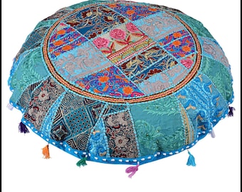 Runde Kissenhülle,rundes Bodenkissen,runde Kissenhülle,großes rundes Kissen,Patchwork,Akzentkissen,Sitzfläche,bestickt,Boho,Meditation