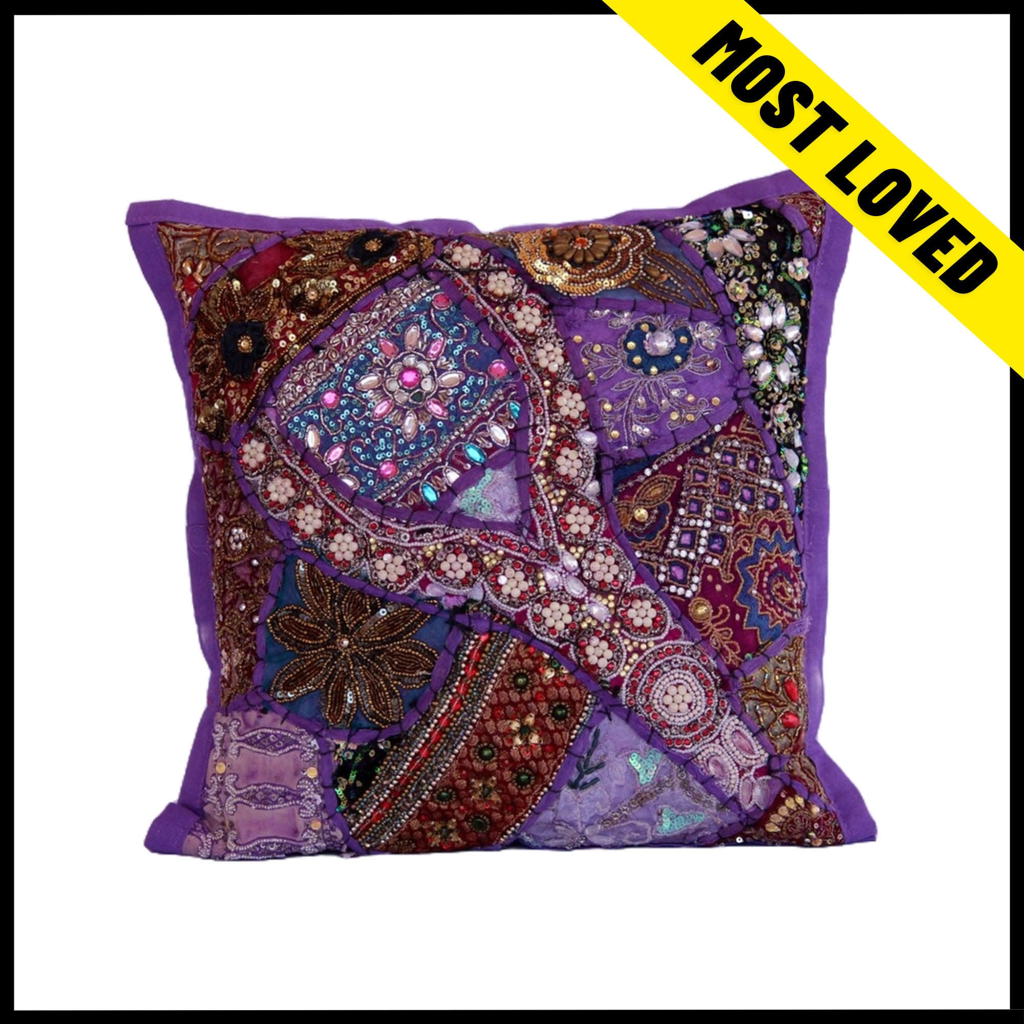 Patchwork Satin Sari Throw Pillow Covers Patchwork Satin Sari Throw Pillow Covers
