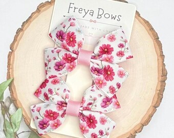 Pink Floral Hair Bows for Girls | Flower Pigtail Clips | Toddler Hair Accessories | Birthday Gift Idea