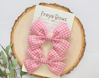 Pink Gingham School Hair Bows | Pink Hair Clips for Girls | Toddler Pigtail Bows | Back to School Accessories