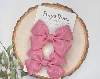 Pink Hair Bows for Girls | Toddler Pigtail Bows |  Ribbon Hair Clips | Wild Rose Cute Hair Accessories | Wedding Hair Bows | Flower Girls