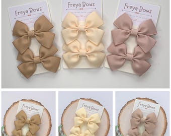 Neutral Hair Bows | Latte Mocha Vanilla Pigtail Clips | Girls Hair Accessories | Minimalist Toddler Bows