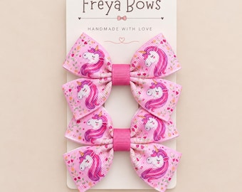 Unicorn Hair Bows for Girls | Toddler Pigtail Bows | Unicorn Birthday Gift | Party Bag Fillers | Cute Hair Accessories