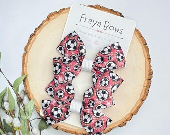 Football Hair Bows | Pink Football Hair Clips for Girls | Toddler Pigtail Bows | Party Hair Accessories | Girls Gift