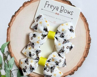Bee Hair Bows for Girls | Bumblebee Baby Headband | Toddler Pigtail Bows | Yellow Hair Clips | Costume Accessory | Birthday Gift