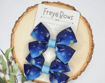 Space Hair Bows | Pigtail Clips for Girls | Space Party Accessories | Birthday Party Bag Ideas
