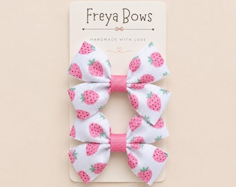 Strawberry Hair Bows for Girls | Pink Fruity Pigtail Clips | Summer Hair Accessories | Birthday Gift Idea