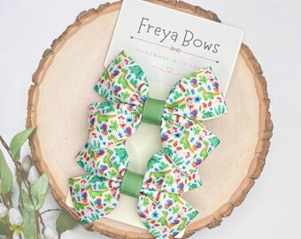 Dinosaur Hair Bows & Clips for Girls | Toddler Pigtail Bows | Dino Hair Clips | Birthday Gift | Party Bag Fillers
