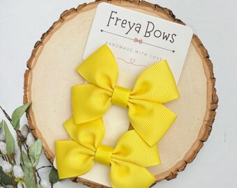 Yellow Hair Bows for Girls | Daffodil & Lemon Pigtail Clips | Summer School Hair Accessories | Birthday Gift Idea