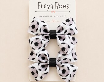 Football Hair Bows for Girls | Pink Pigtail Bows | Toddler Hair Clips | Football Party Gift | Hair Accessories