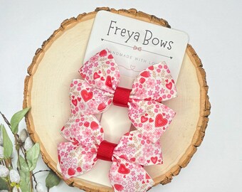Heart Hair Bows | Red Hair Clips for Girls | Toddler Pigtail Bows | Party Bag Fillers | Cute Heart Accessories