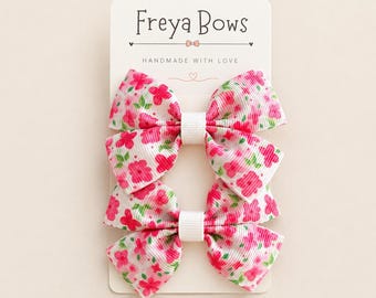 Pink Floral Hair Bows for Girls | Flower Pigtail Clips | Toddler Hair Accessories | Birthday Gift Idea