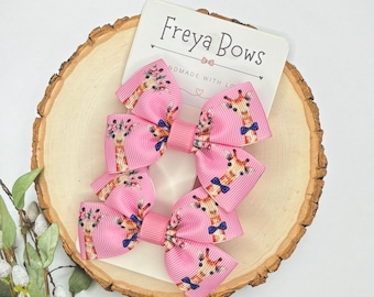 Giraffe Hair Bows & Clips for Girls | Toddler Pigtail Bows | Cute Animal Lover Gift | Party Bag Fillers
