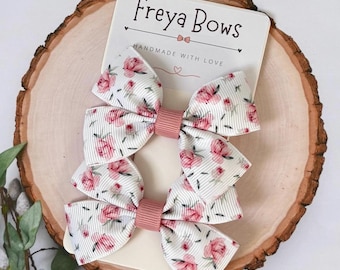 Pink Floral Hair Bows for Girls | Flower Pigtail Clips | Toddler Hair Accessories | Birthday Gift Idea