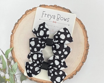 Cow Print Hair Bows for Girls | Farmyard Baby Headband | Toddler Pigtail Bows | Animal Print Hair Clips | Cute Baby Girl Gift