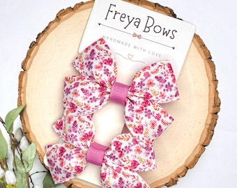 Pink Floral Hair Bows for Girls | Flower Pigtail Clips | Toddler Hair Accessories | Birthday Gift Idea