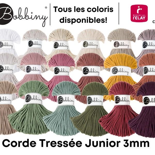 Bobbiny Junior 3mm Corde Tressée pour Macramé, Crochet, Tricot -100% Coton Recyclé - 100 mètres