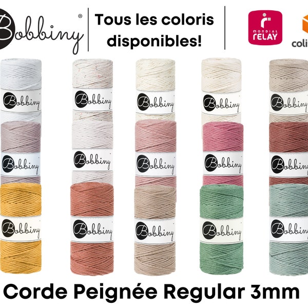 Bobbiny Regular 3mm Corde Peignée pour Macramé, Crochet, Tricot -100% Coton Recyclé - 100 mètres