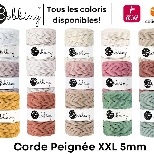 Bobbiny XXL 5mm Corde Peignée pour Macramé, Crochet, Tricot -100% Coton Recyclé - 100 mètres