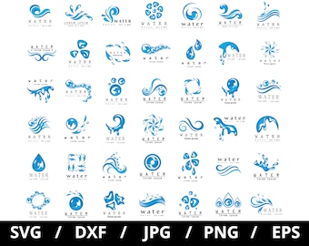 water design logo sets collection illustration svg, blue water drop , water droplets logo design elements emblems icon sets clipart svg
