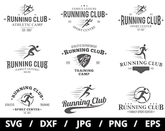 Running Club Logo Set: Athletic Emblems, Icon Badges (SVG, PNG, EPS)