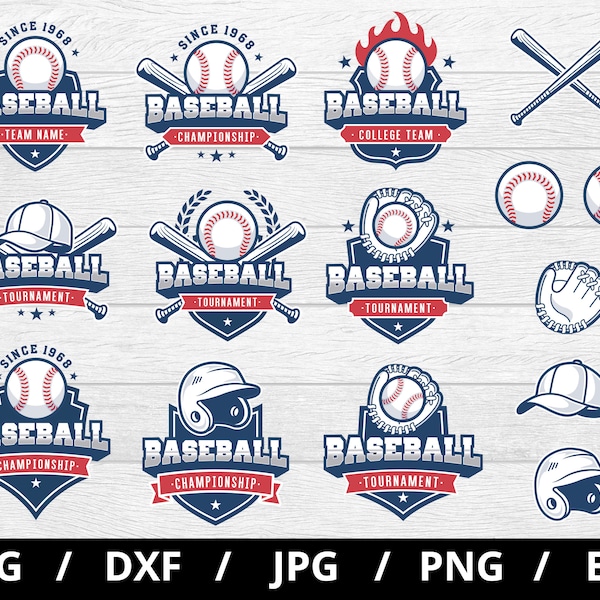 Baseball-Turnier Logo-Sets Illustration svg, Baseball-Meisterschaft, Baseball-Liga, Baseball Club Team Sport Embleme Sets Clipart svg