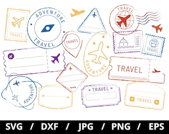 Travel Stamp Clipart, Passport Stamps, Tourism SVG (Digital Download)